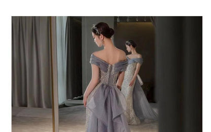 Mermaid Off-Shoulder Paneled Lace Gown Evening