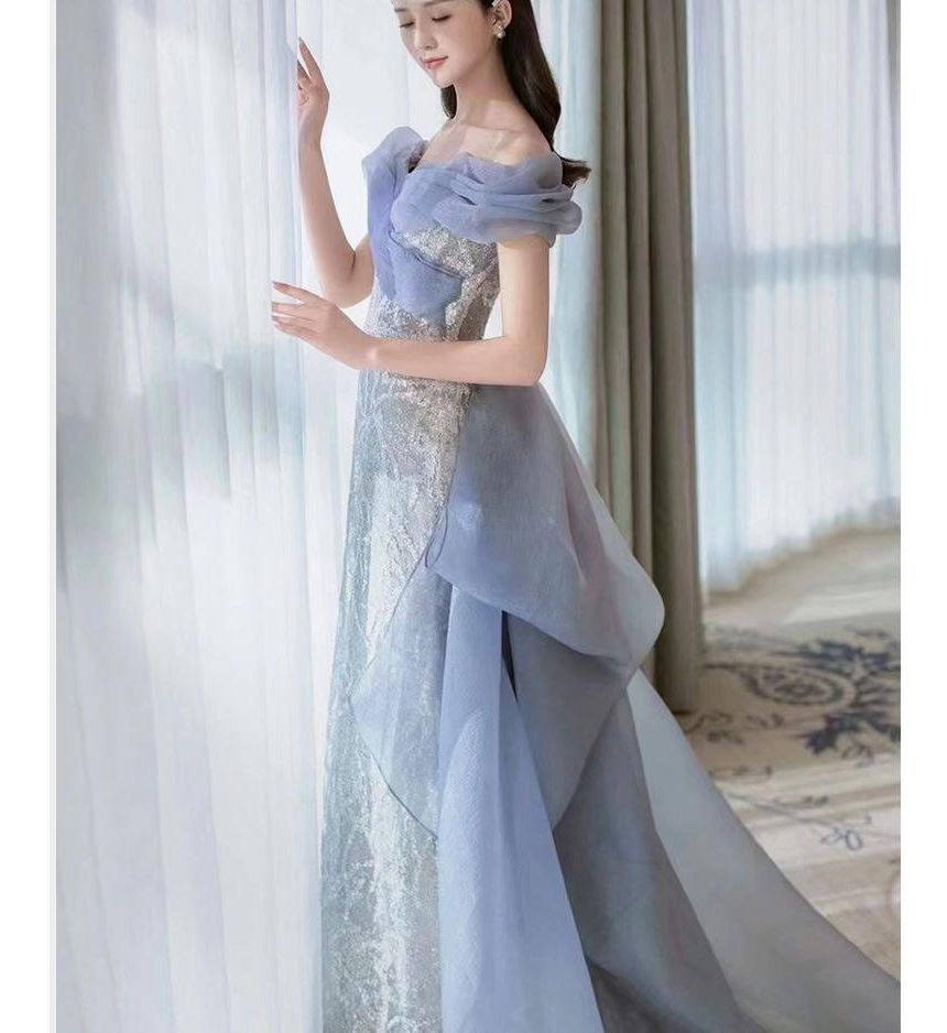 Mermaid Off-Shoulder Paneled Lace Gown Evening