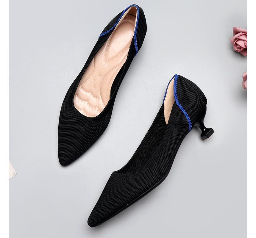 Pumps Knit Heel Pointy-Toe Kitten