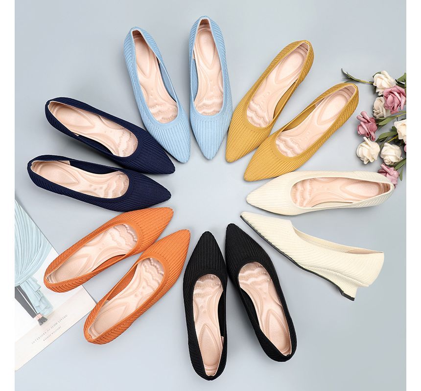 Heel Pumps Pointy-Toe Knit Wedge