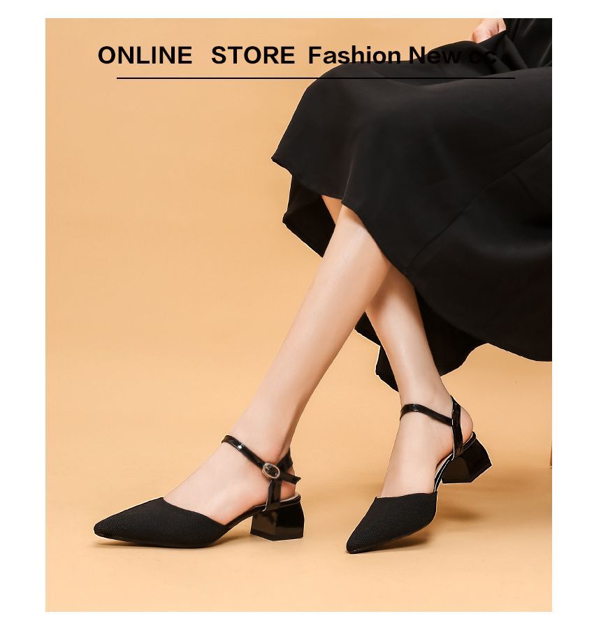 Sandals Chunky Heel Strap Pointy-Toe Ankle
