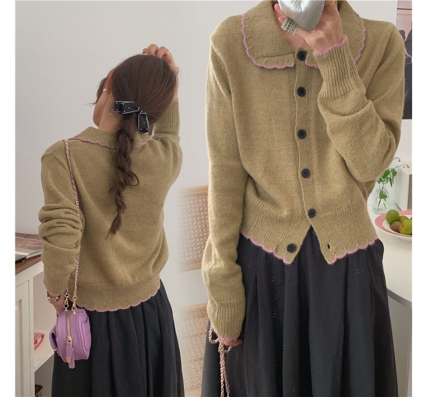 Collar Contrast Trim Cardigan