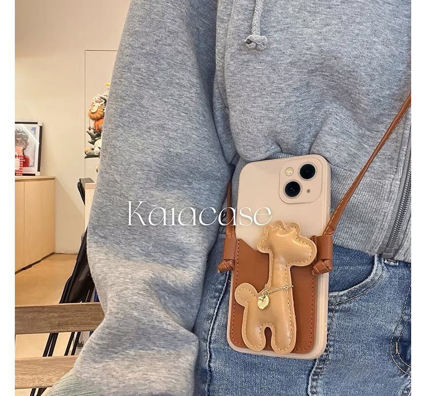 Strap Faux Phone Pearl Case Giraffe Crossbody
