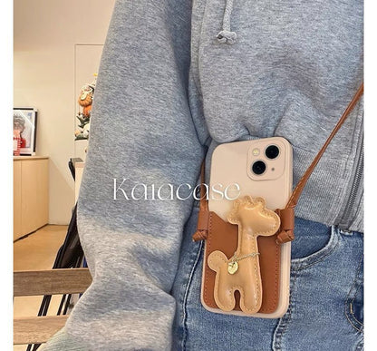 Strap Faux Phone Pearl Case Giraffe Crossbody