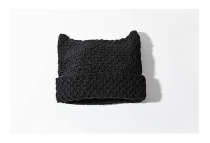 Ear Beanie Knit Striped Cat