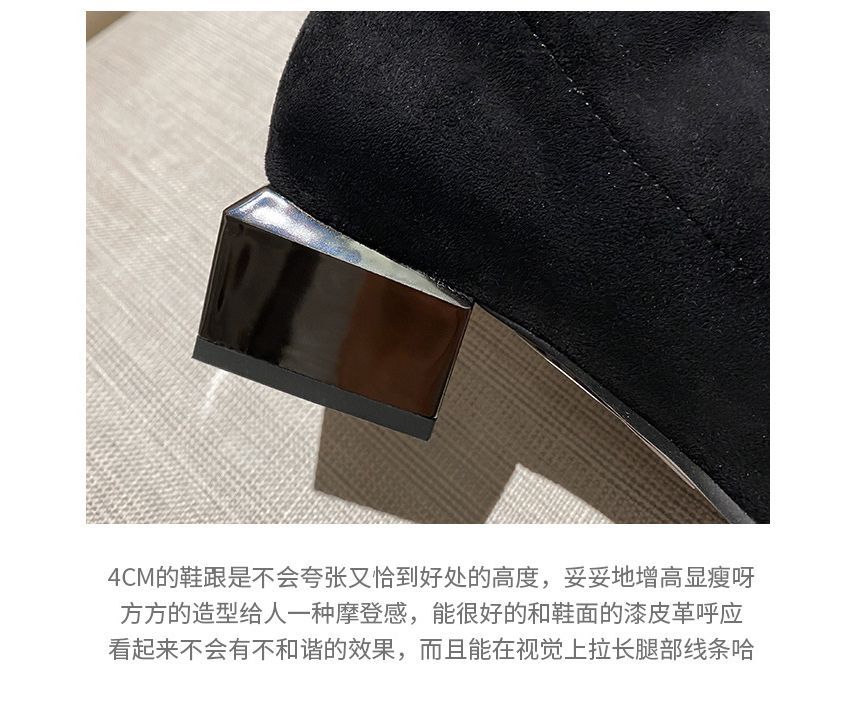 Knee-High Panel Square-Toe Boots Quilted Heel Block