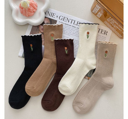 Flower Embroidered Socks / Set