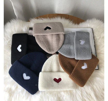 Embroidered Knit Heart Beanie
