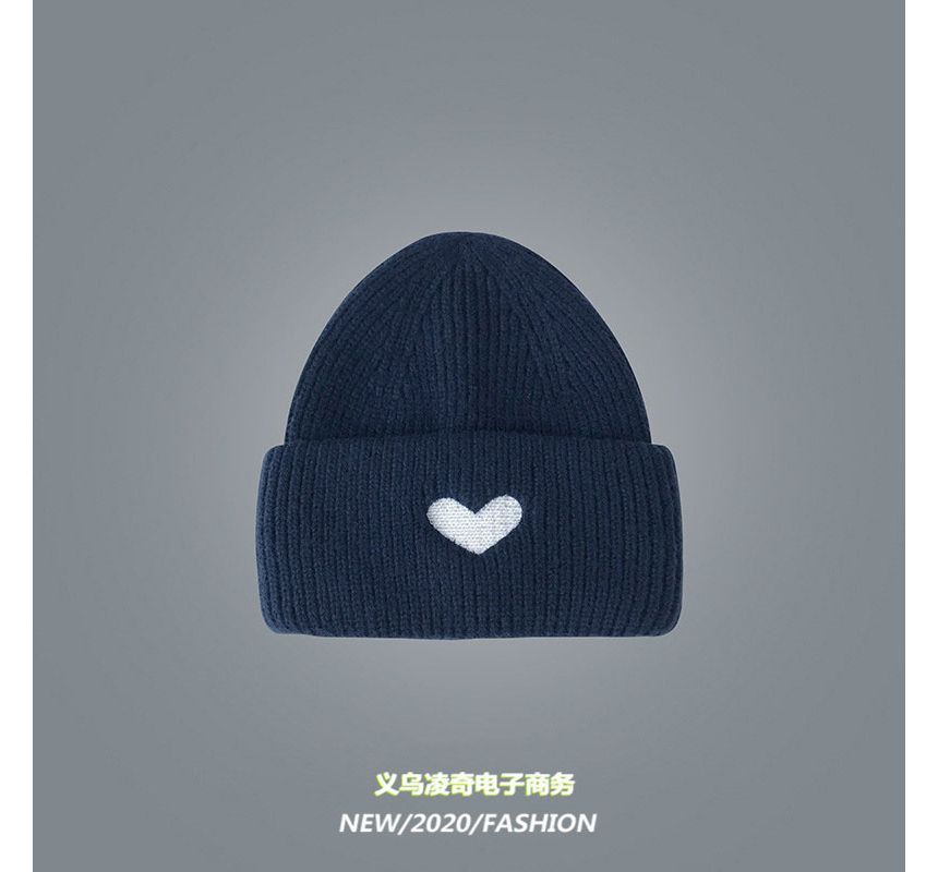 Embroidered Knit Heart Beanie