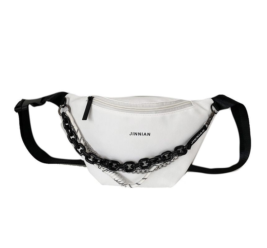 Lettering Print Chained Nylon Waist Bag