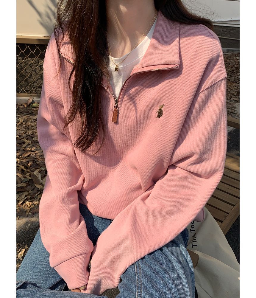 Stand Collar Embroidered Sweatshirt