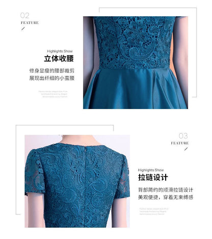 Short-Sleeve Plain Lace Panel A-Line Cocktail Dress