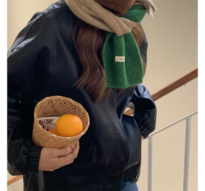 Applique Scarf Color Lettering Block Knit