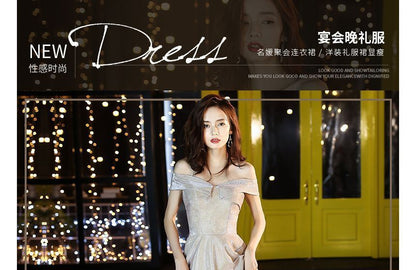 Shoulder Evening / Gown Off Dress Glitter A-Line Cocktail