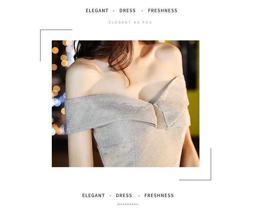 Shoulder Evening / Gown Off Dress Glitter A-Line Cocktail