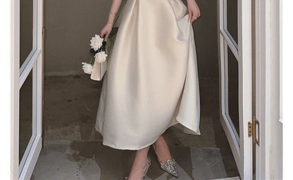 Spaghetti Plain Strap Midi Dress Slim-Fit