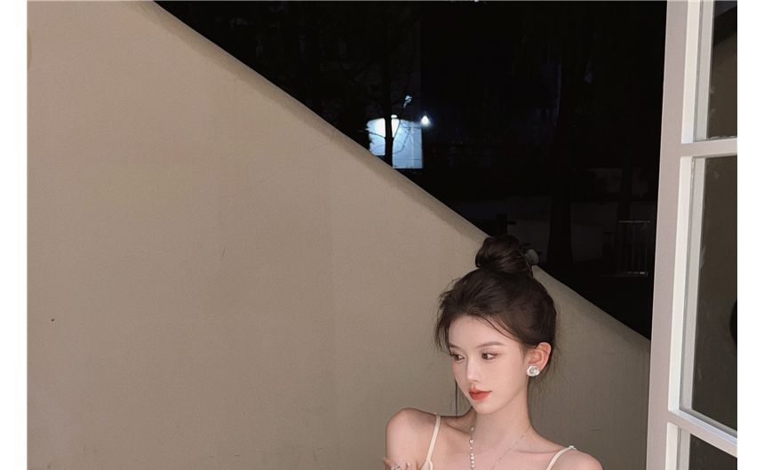 Spaghetti Plain Strap Midi Dress Slim-Fit