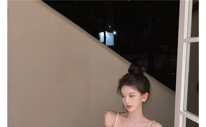 Spaghetti Plain Strap Midi Dress Slim-Fit