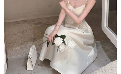 Spaghetti Plain Strap Midi Dress Slim-Fit