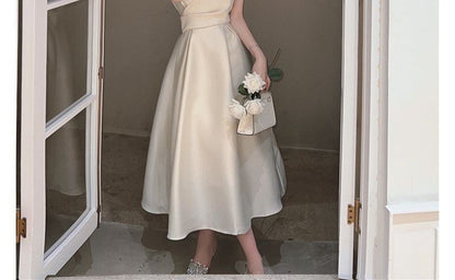 Spaghetti Plain Strap Midi Dress Slim-Fit