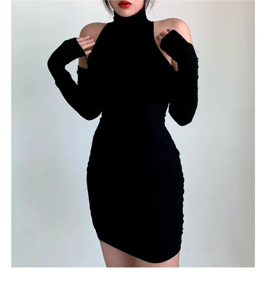 Plain Dress Sleeves Arm With Turtleneck Mini Sleeveless