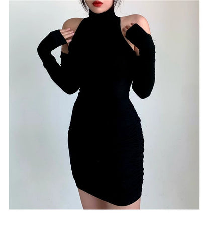 Plain Dress Sleeves Arm With Turtleneck Mini Sleeveless