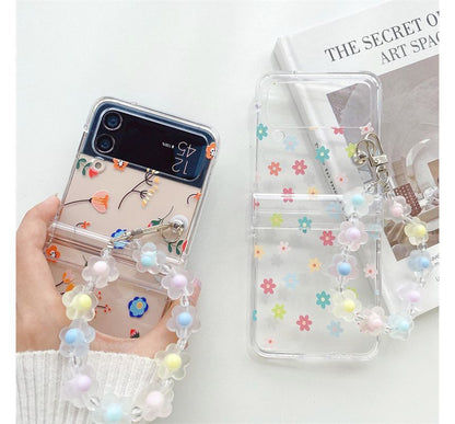 Heart Print / Flower Print with  Chain Mobile Phone Case- Samsung Galaxy Z Flip 3 / Flip 4
