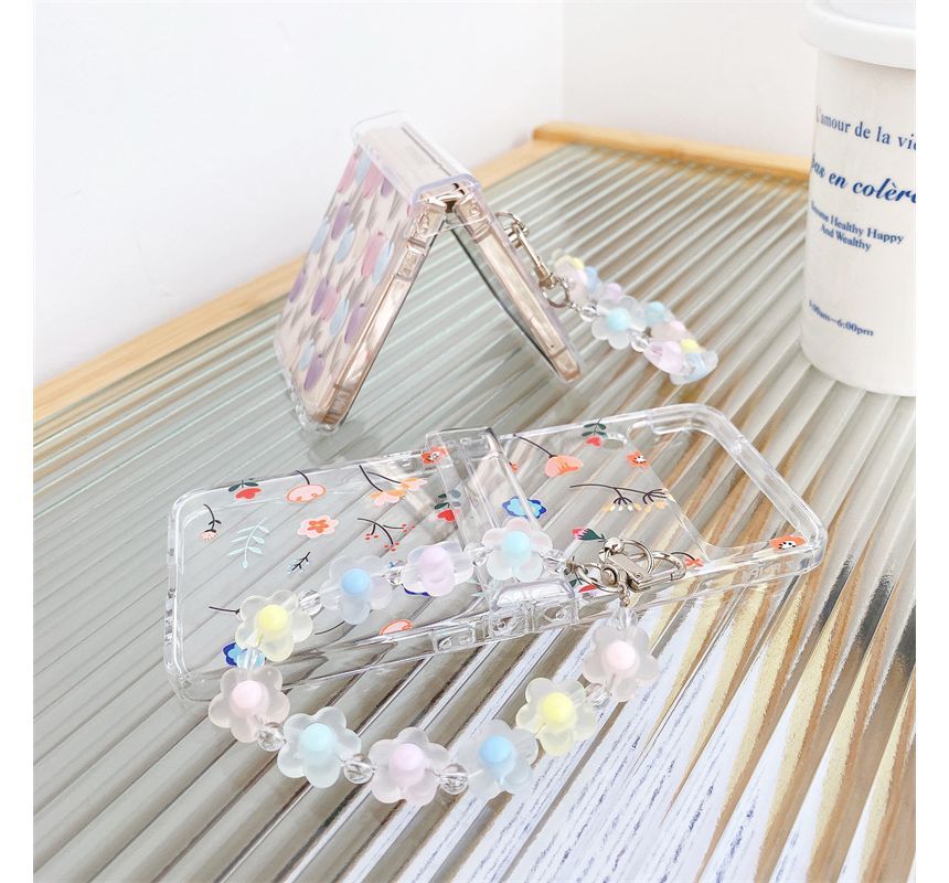 Heart Print / Flower Print with  Chain Mobile Phone Case- Samsung Galaxy Z Flip 3 / Flip 4