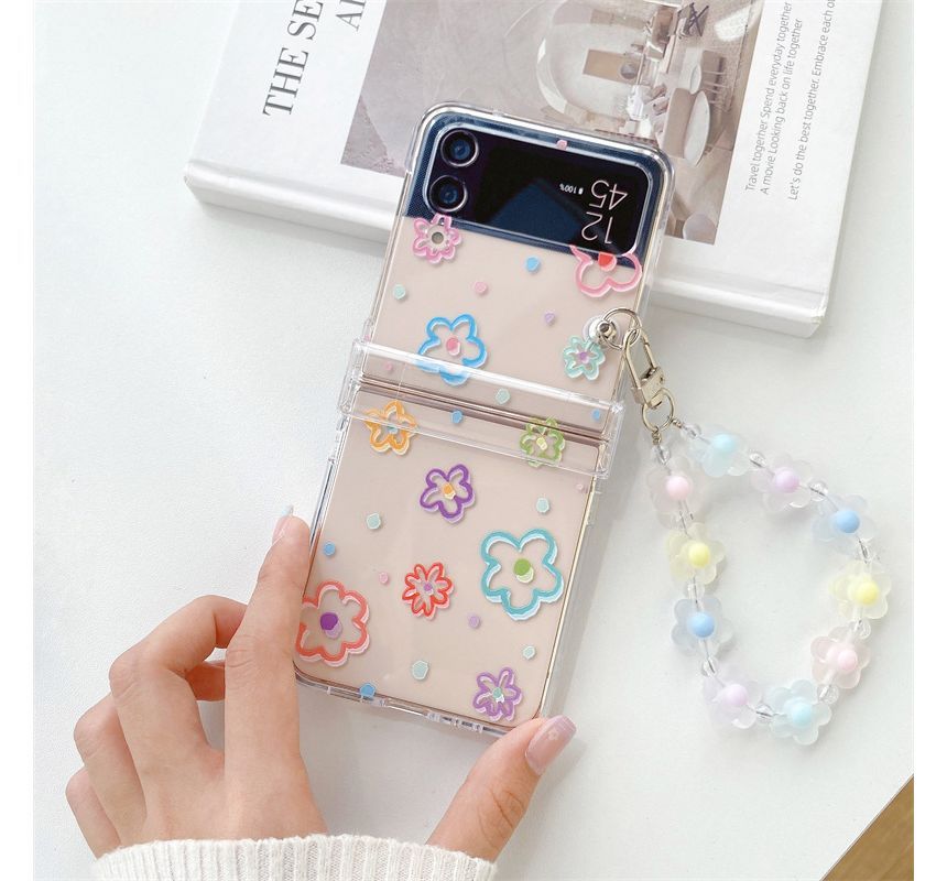 Heart Print / Flower Print with  Chain Mobile Phone Case- Samsung Galaxy Z Flip 3 / Flip 4