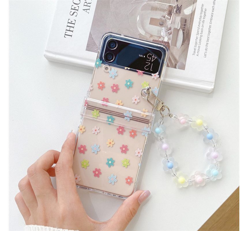 Heart Print / Flower Print with  Chain Mobile Phone Case- Samsung Galaxy Z Flip 3 / Flip 4
