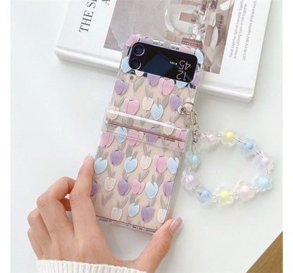 Heart Print / Flower Print with  Chain Mobile Phone Case- Samsung Galaxy Z Flip 3 / Flip 4