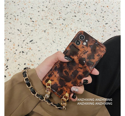 Pearl Case Faux Phone Print Leopard Chain