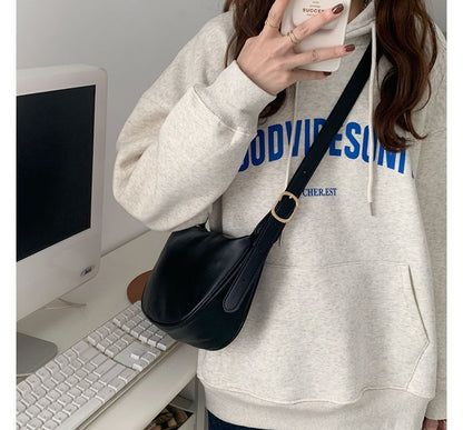 Hobo Bag Plain Leather Zipper Crossbody Faux