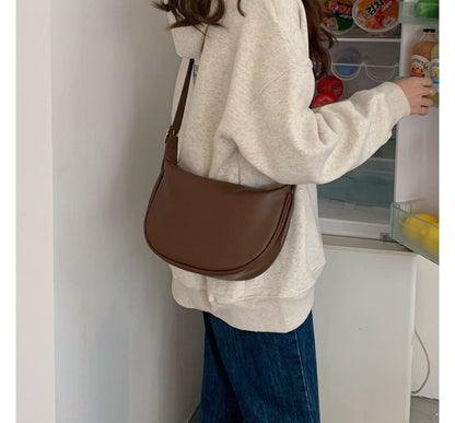 Hobo Bag Plain Leather Zipper Crossbody Faux