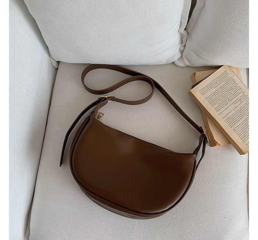 Hobo Bag Plain Leather Zipper Crossbody Faux