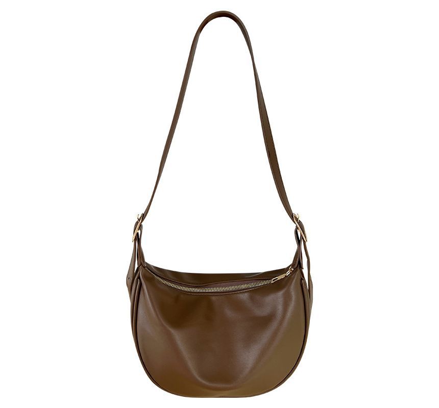 Hobo Bag Plain Leather Zipper Crossbody Faux