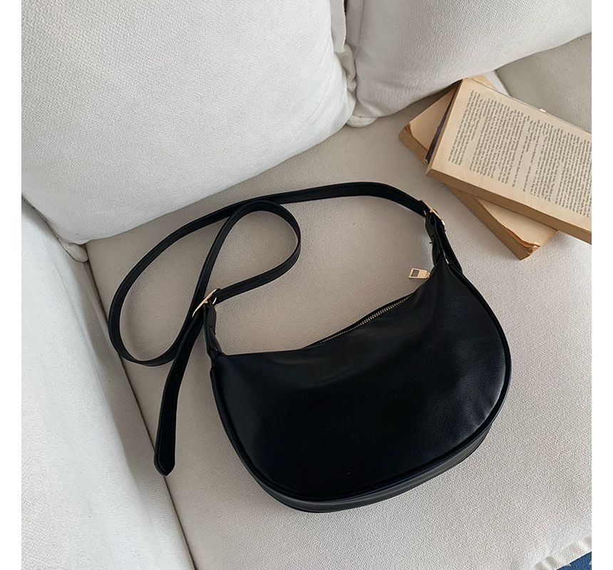 Hobo Bag Plain Leather Zipper Crossbody Faux