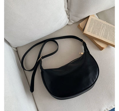 Hobo Bag Plain Leather Zipper Crossbody Faux