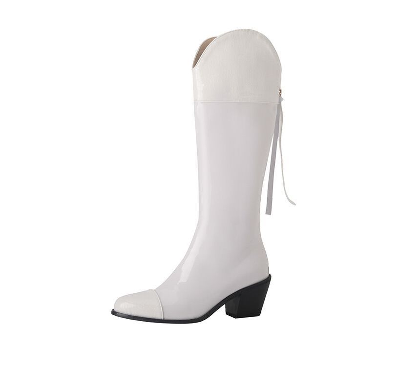 Pointed Heel Tall Chunky Boots