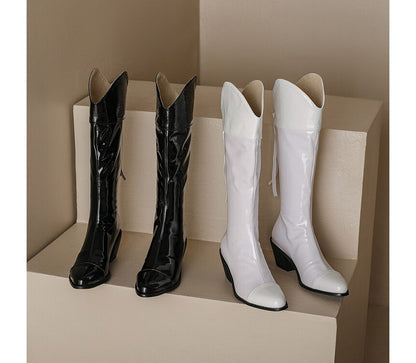 Pointed Heel Tall Chunky Boots