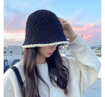 Bucket Contrast Trim Faux Hat Shearling