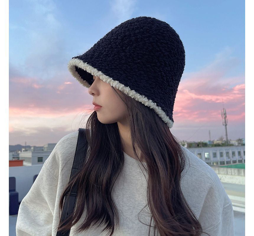 Bucket Trim Faux Contrast Shearling Hat