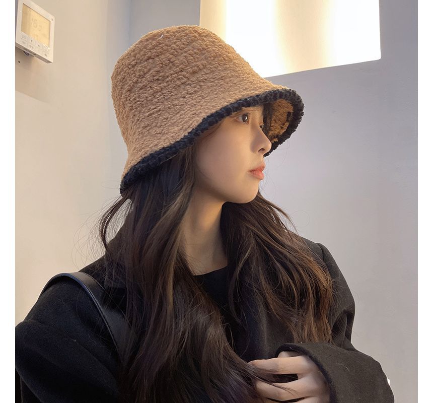Bucket Trim Faux Contrast Shearling Hat