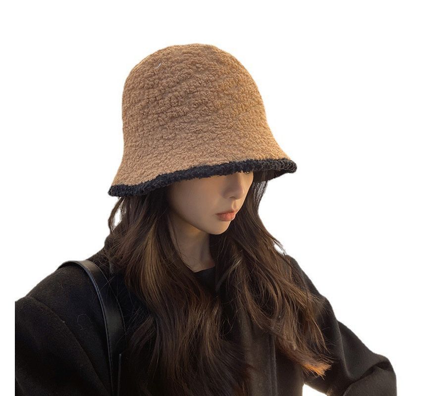 Bucket Trim Faux Contrast Shearling Hat