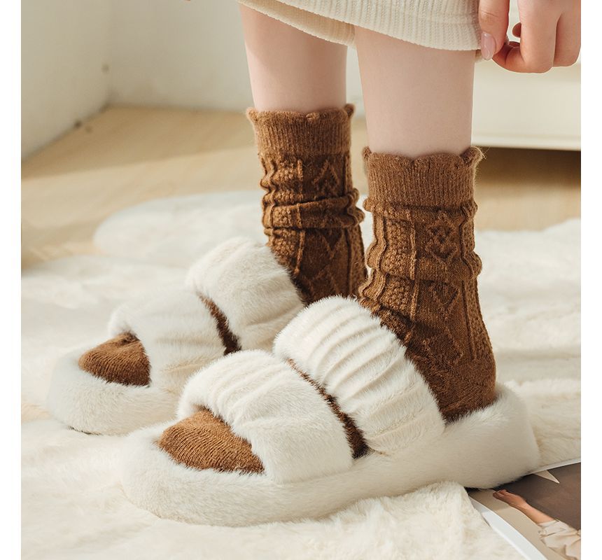 Plain Cable Knit Short Socks Set