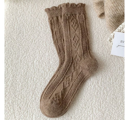 Plain Cable Knit Short Socks Set