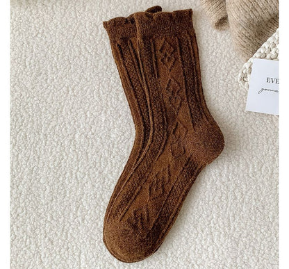 Plain Cable Knit Short Socks Set