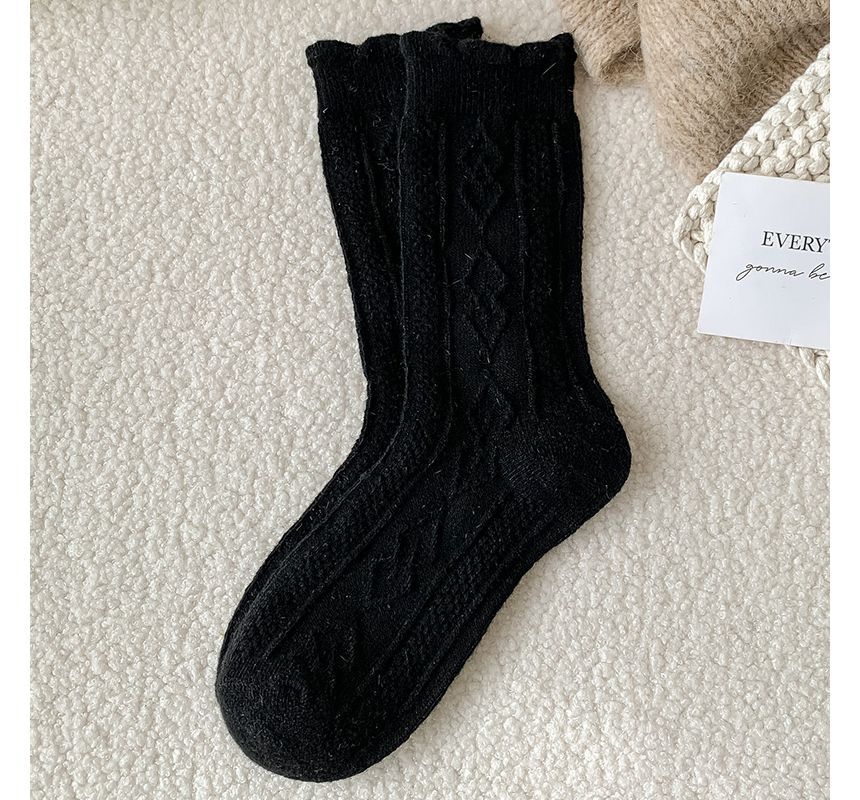 Plain Cable Knit Short Socks Set