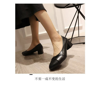 Leather Heel Pumps Chunky Faux