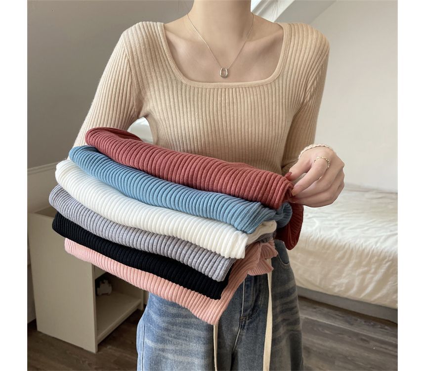 Square Neck Plain Knit Top